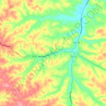 Carte topographique Erin, altitude, relief