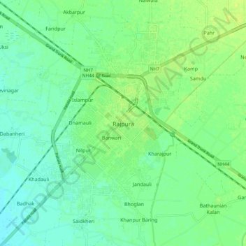Carte topographique Rajpura, altitude, relief