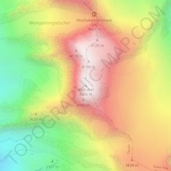 Carte topographique Alphubel, altitude, relief