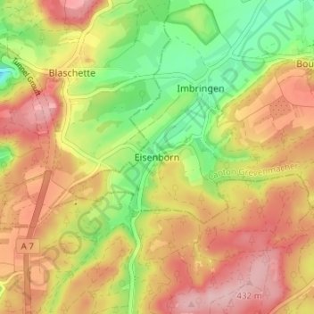 Carte topographique Eisenborn, altitude, relief