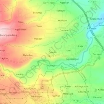 Carte topographique Dukuh, altitude, relief