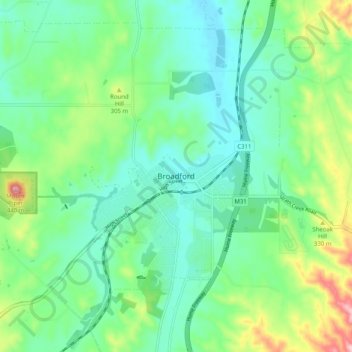 Carte topographique Broadford, altitude, relief