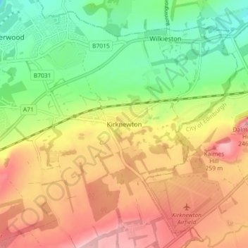 Carte topographique Kirknewton, altitude, relief