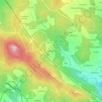 Carte topographique Reboredo, altitude, relief