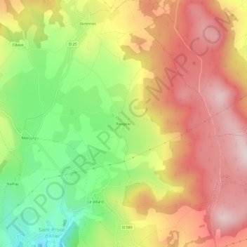 Carte topographique Rougeac, altitude, relief