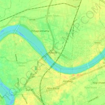 Carte topographique Amroli, altitude, relief