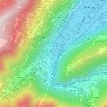 Carte topographique Martigny-Croix, altitude, relief