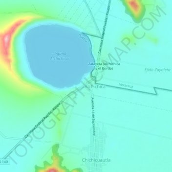 Carte topographique Laguna de Alchichica, altitude, relief
