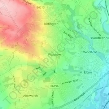 Carte topographique Walshaw, altitude, relief