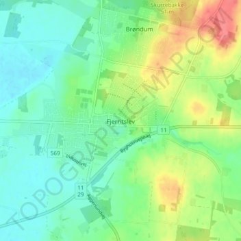 Carte topographique Fjerritslev, altitude, relief