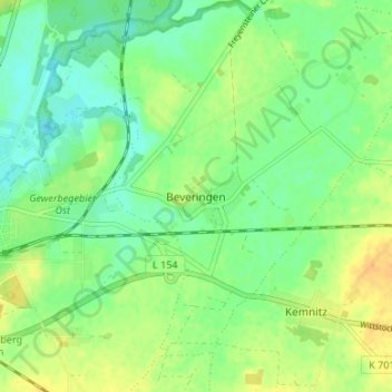 Carte topographique Beveringen, altitude, relief