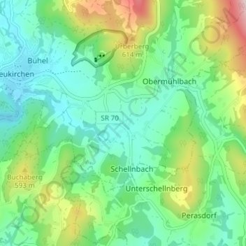 Carte topographique Untermühlbach, altitude, relief