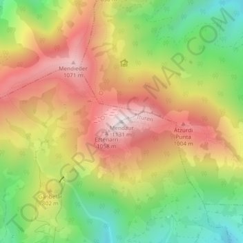 Carte topographique Mendaur, altitude, relief