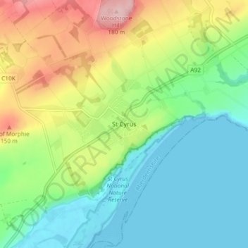 Carte topographique St Cyrus, altitude, relief