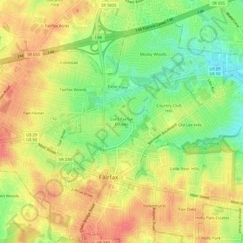 Carte topographique Lord Fairfax Estates, altitude, relief