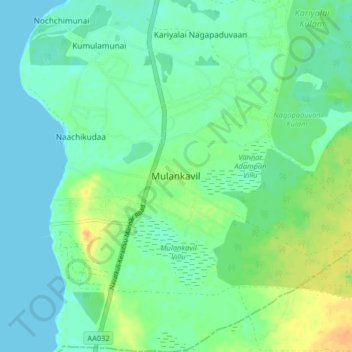 Carte topographique Mulankavil, altitude, relief