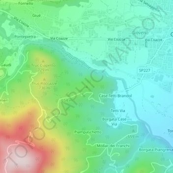 Carte topographique Monterossino, altitude, relief