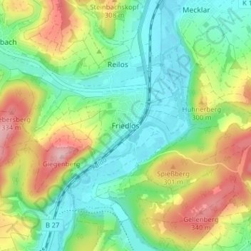 Carte topographique Friedlos, altitude, relief