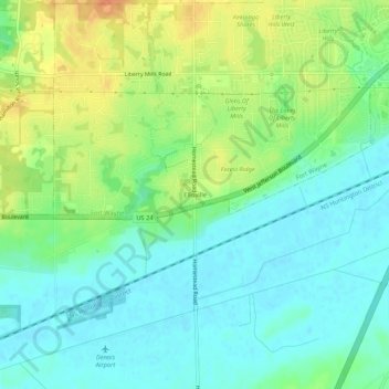 Carte topographique Ellisville, altitude, relief