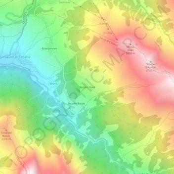 Carte topographique Bessén Haut, altitude, relief