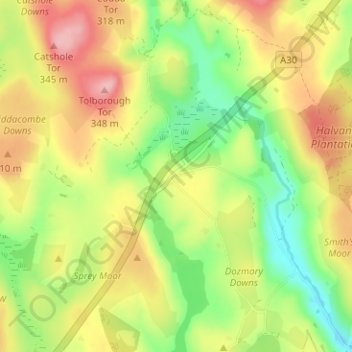 Carte topographique Bolventor, altitude, relief