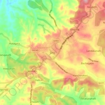 Carte topographique Sirsi, altitude, relief