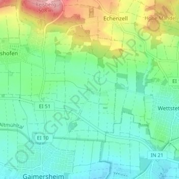 Carte topographique Rackertshofen, altitude, relief