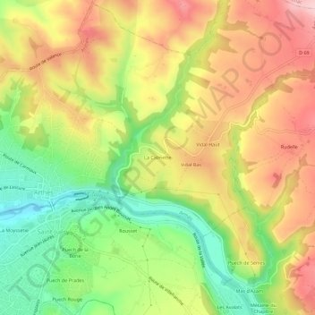 Carte topographique La Calmette, altitude, relief