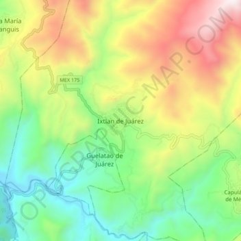 Carte topographique Ixtlan de Juárez, altitude, relief
