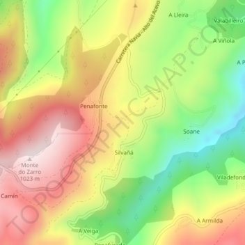 Carte topographique Pozacas, altitude, relief