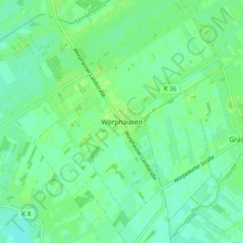 Carte topographique Worphausen, altitude, relief