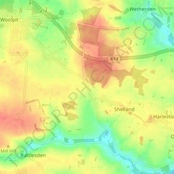 Carte topographique Borley Green, altitude, relief