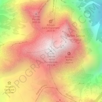 Carte topographique Corno Grande - Vetta Occidentale, altitude, relief