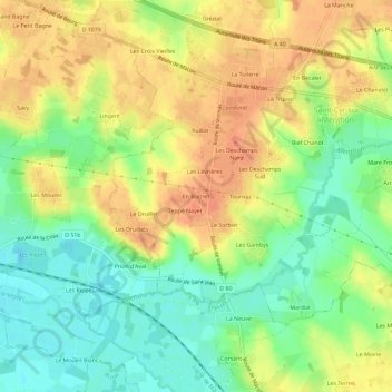 Carte topographique En Buchet, altitude, relief