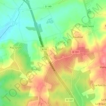 Carte topographique Les Mazerolles, altitude, relief