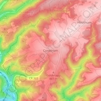 Carte topographique Consthum, altitude, relief