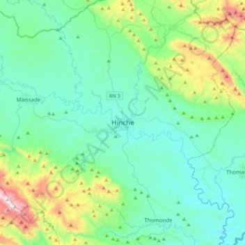 Carte topographique Hinche, altitude, relief