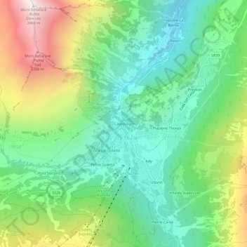 Carte topographique Capoluogo, altitude, relief