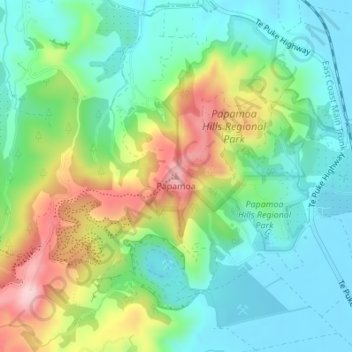 Carte topographique Papamoa, altitude, relief