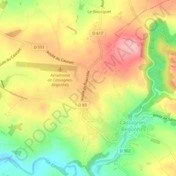 Carte topographique Plaisance, altitude, relief