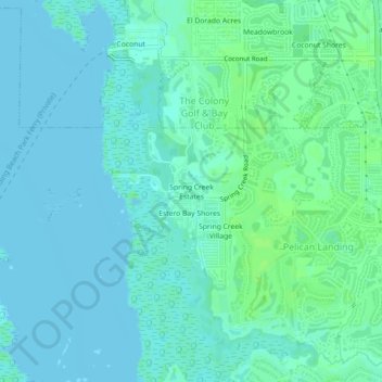 Carte topographique Spring Creek Estates, altitude, relief