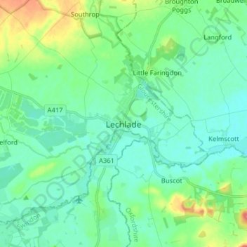 Carte topographique Lechlade, altitude, relief