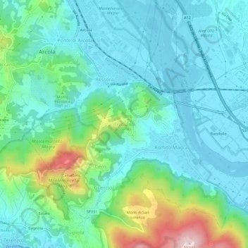 Carte topographique Trebiano, altitude, relief