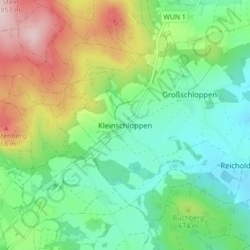 Carte topographique Kleinschloppen, altitude, relief