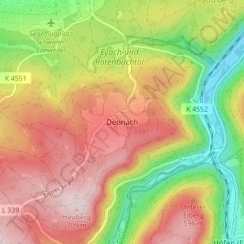 Carte topographique Dennach, altitude, relief