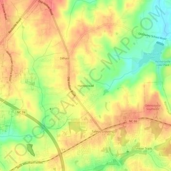 Carte topographique Hampstead, altitude, relief