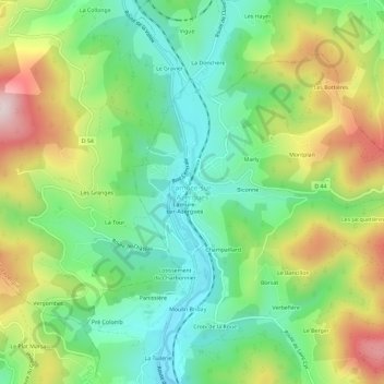 Carte topographique Lamure-sur-Azergues, altitude, relief