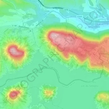 Carte topographique Les Vailhés, altitude, relief