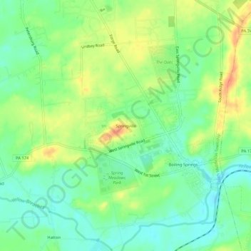 Carte topographique Springville, altitude, relief