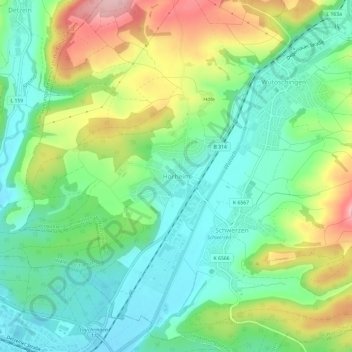 Carte topographique Horheim, altitude, relief